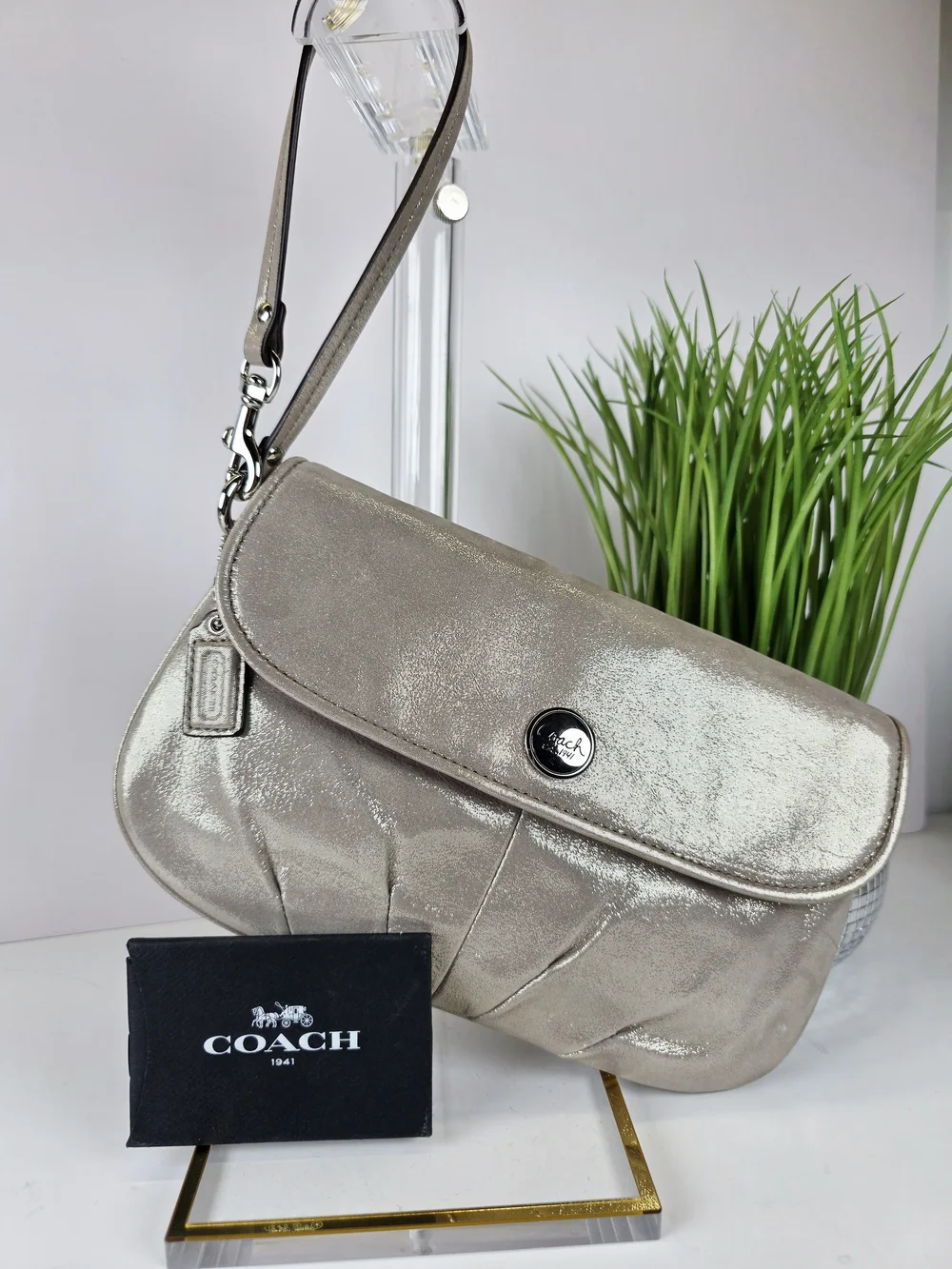 Coach Metallic Champagne Sparkly Gold Wristlet Clutch Bag